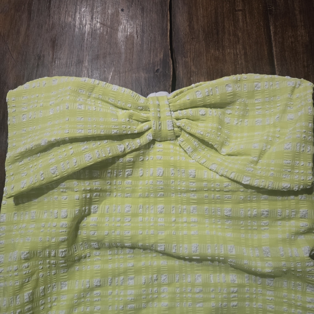 kate spade White and Lime Green Yellow One Piece Swimsuit Gingham Plaid - Picture 4 of 9